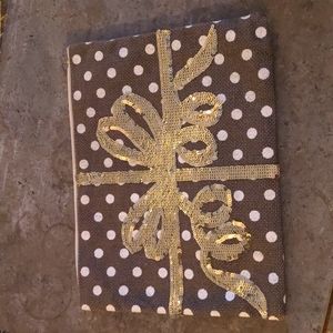 Mudpie clutch with present bow grey and silver
